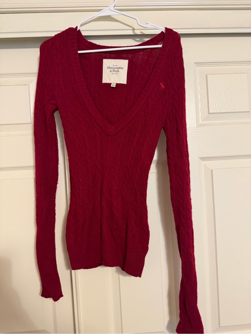 Abercrombie Fitch Red V Neck Cable Knit Sweater Women's Size S Preppy Y2K